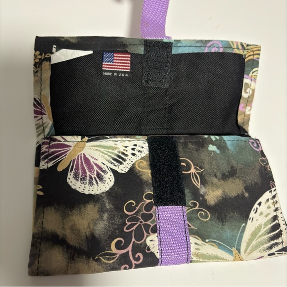 Coupon organizer holder fabric print purple green floral hook & loop closure. - Picture 5 of 12